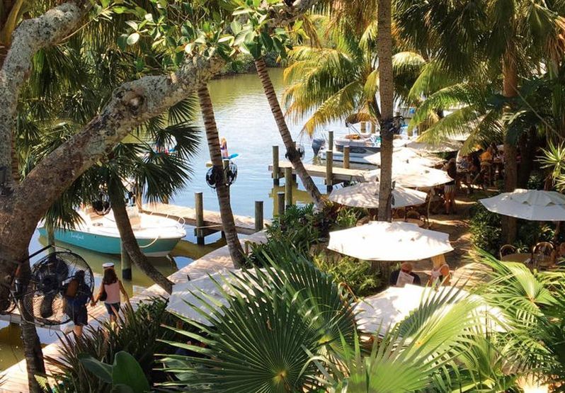 Tropical waterfront outdoor restaurant