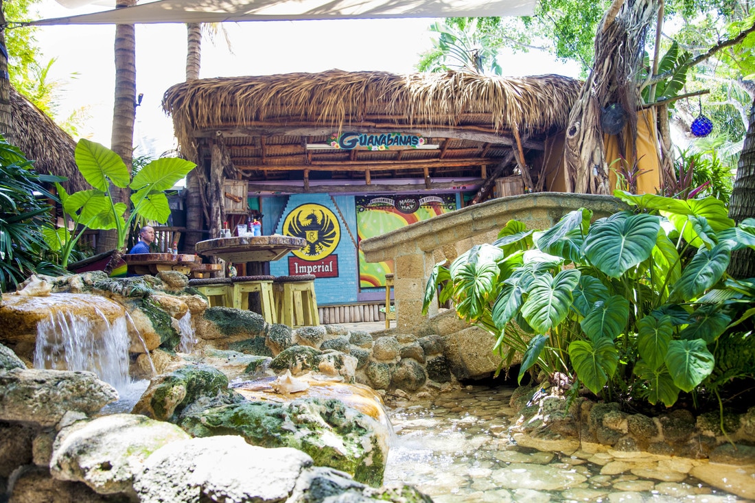 water features at outdoor tropical bar and restaurant